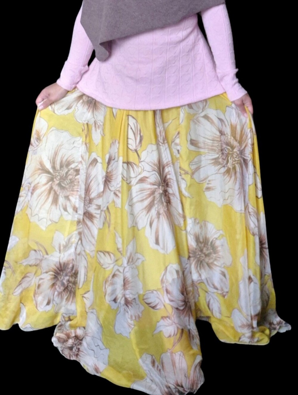 Women's Yellow Floral Maxi Skirt
